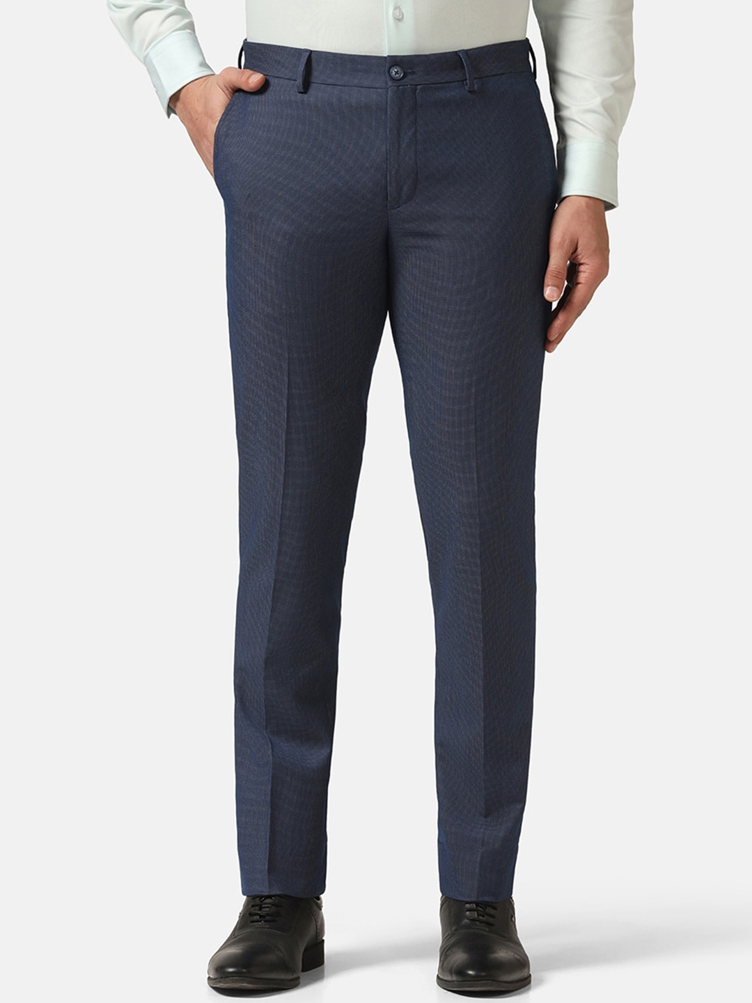 

Blackberrys Men Checked Classic Slim Fit Low-Rise Trousers, Blue