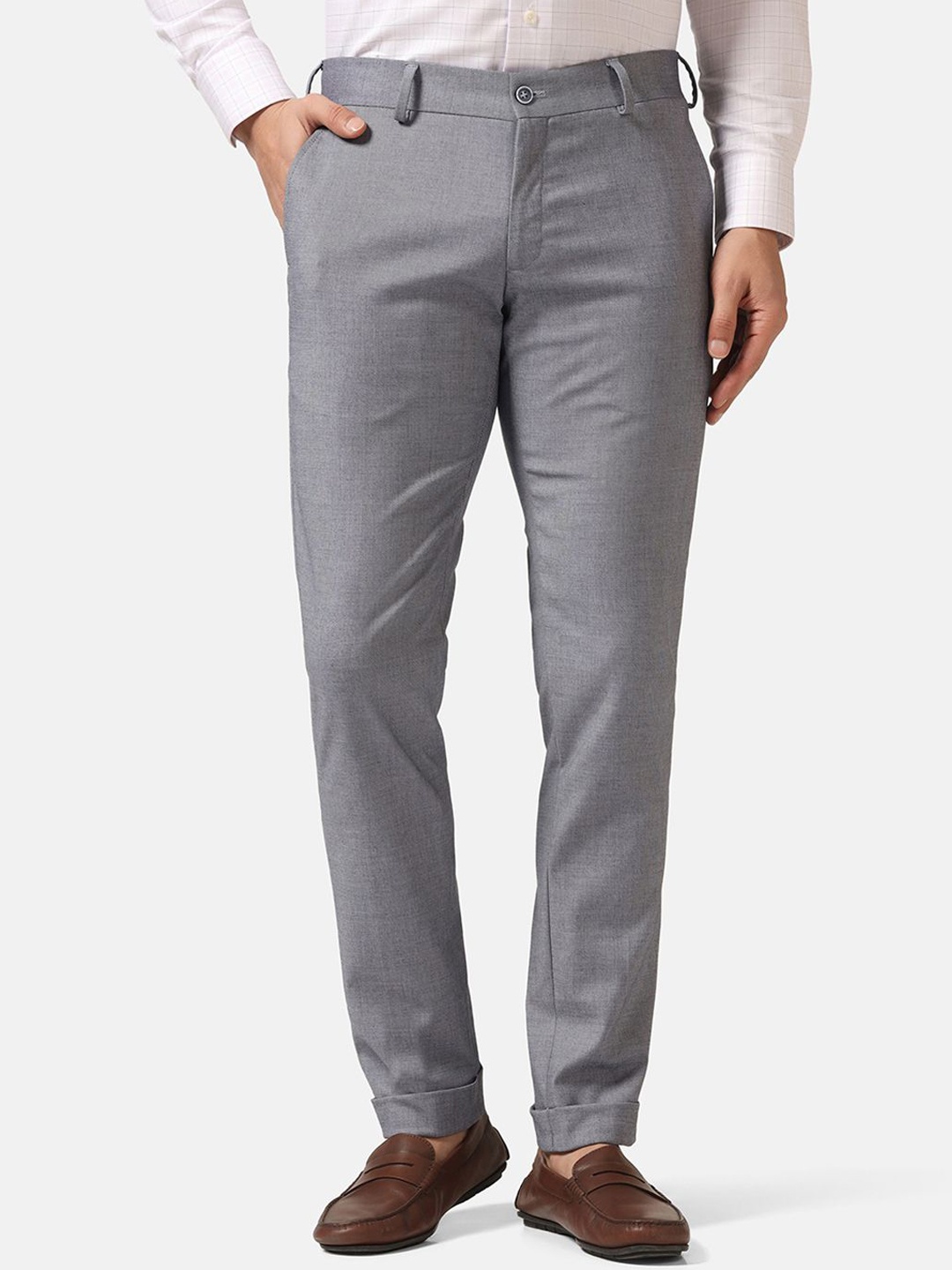 

Blackberrys Men Classic Slim Fit Low-Rise Trousers, Grey