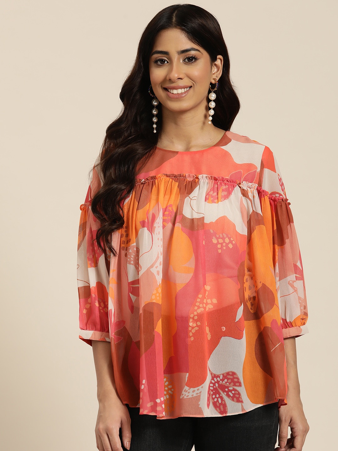 

HERE&NOW Women Floral Printed Top, Pink