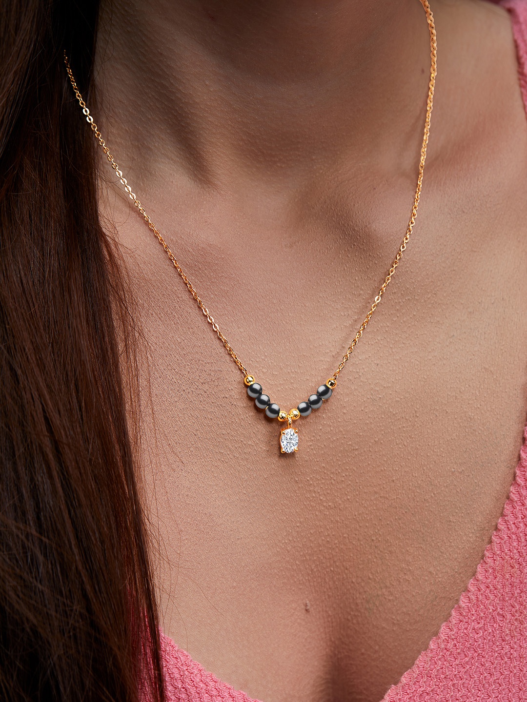 

MINUTIAE Gold-Plated Stones-Studded Necklace With Chain