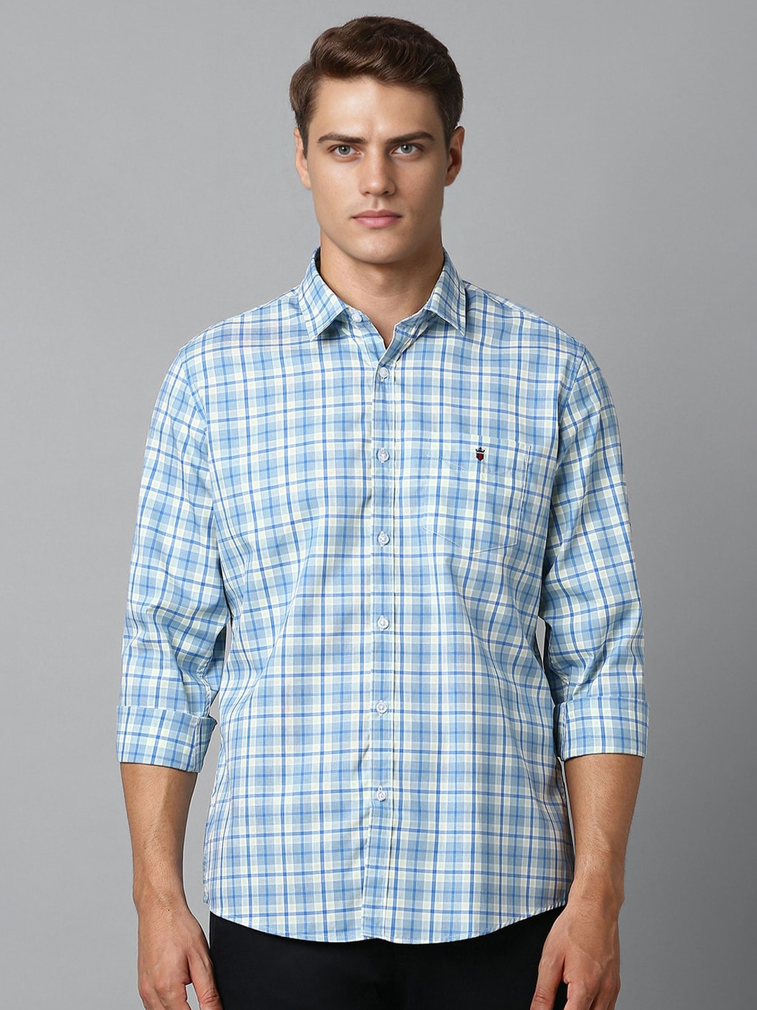 

Louis Philippe Sport Men Slim Fit Opaque Checked Casual Shirt, Blue