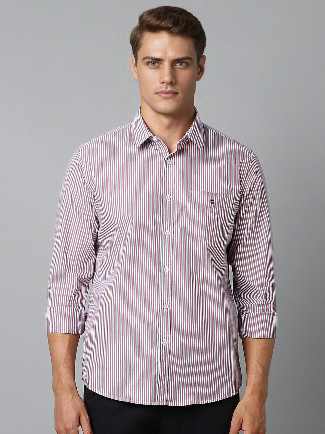 

Louis Philippe Sport Men Slim Fit Opaque Striped Casual Shirt, Pink