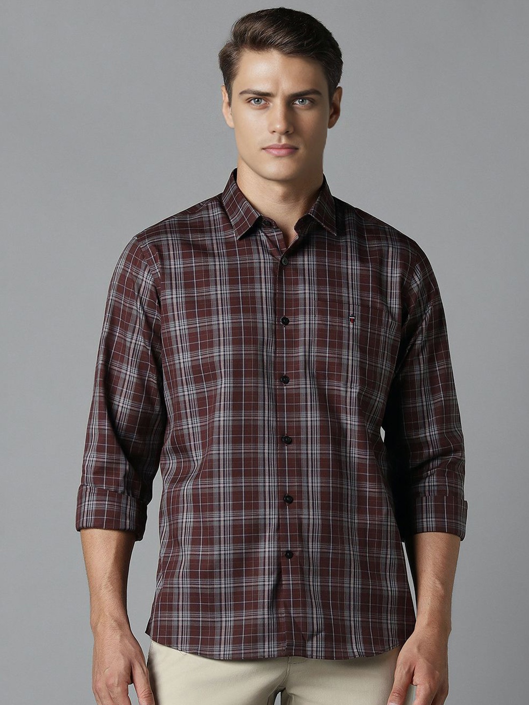 

Louis Philippe Sport Men Slim Fit Tartan Checks Opaque Checked Casual Shirt, Brown