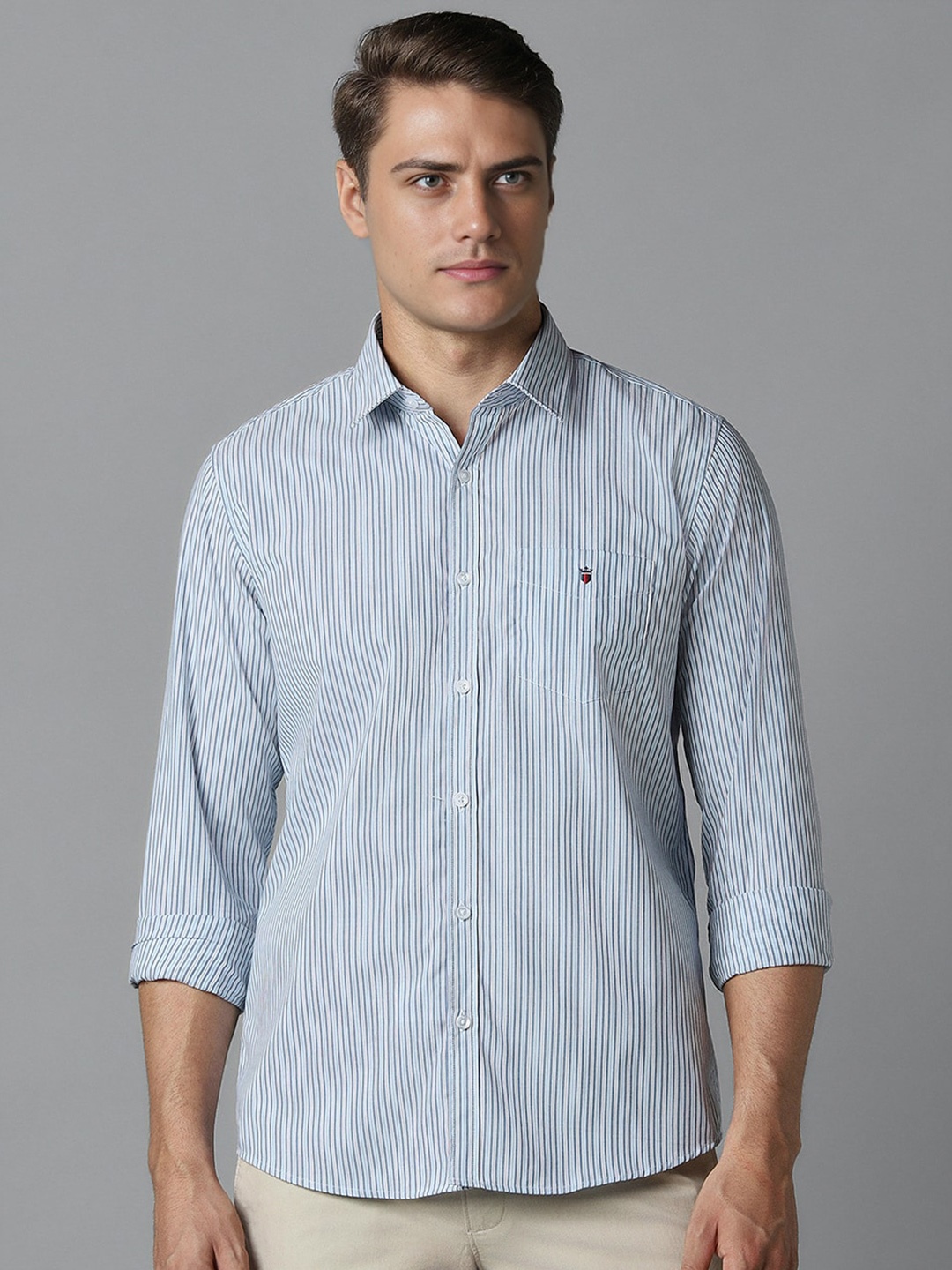 

Louis Philippe Sport Men Slim Fit Opaque Striped Casual Shirt, Blue