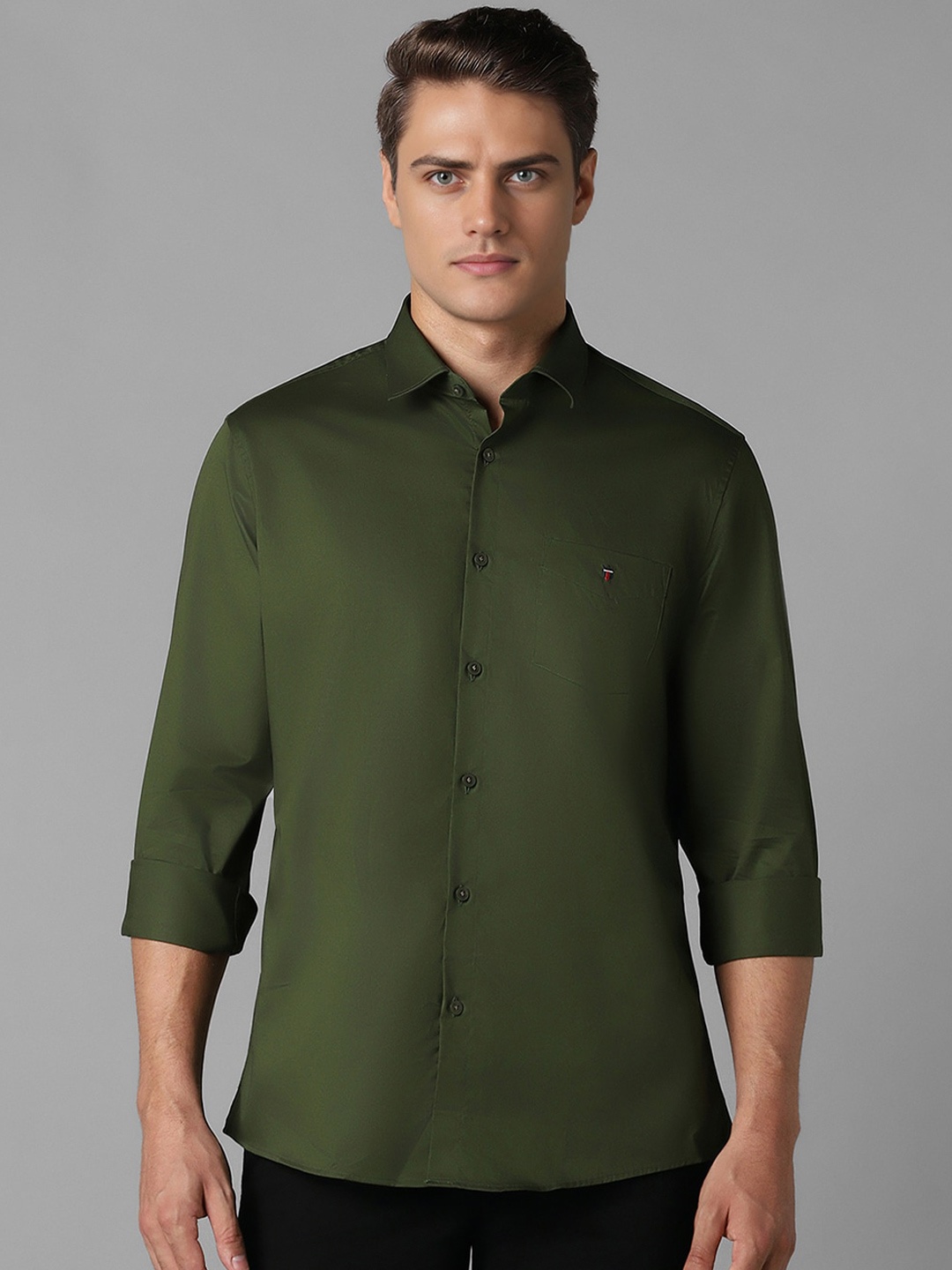 

Louis Philippe Sport Cutaway Collar Slim Fit Cotton Casual Shirt, Olive