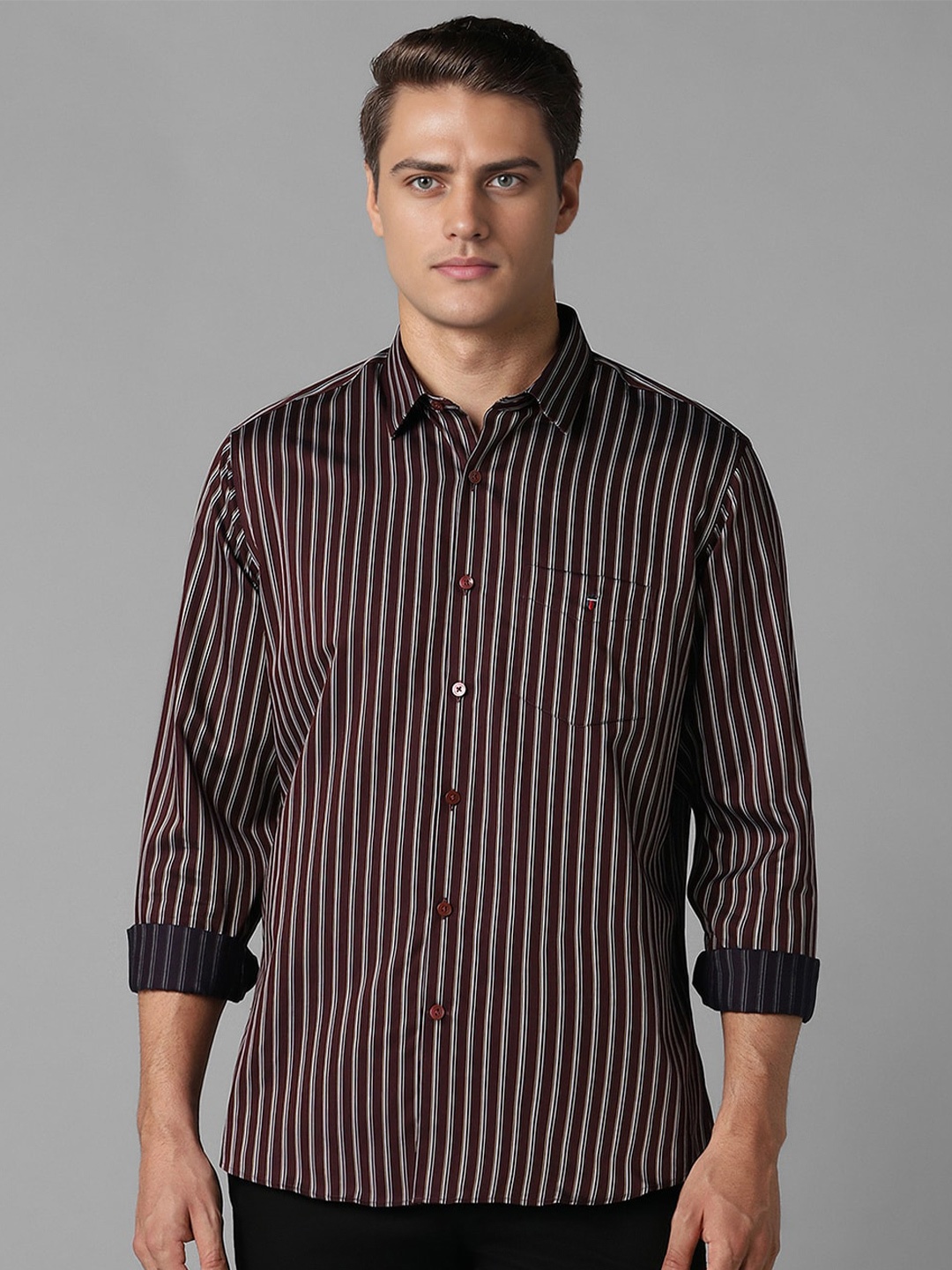 

Louis Philippe Sport Slim Fit Striped Cotton Casual Shirt, Maroon
