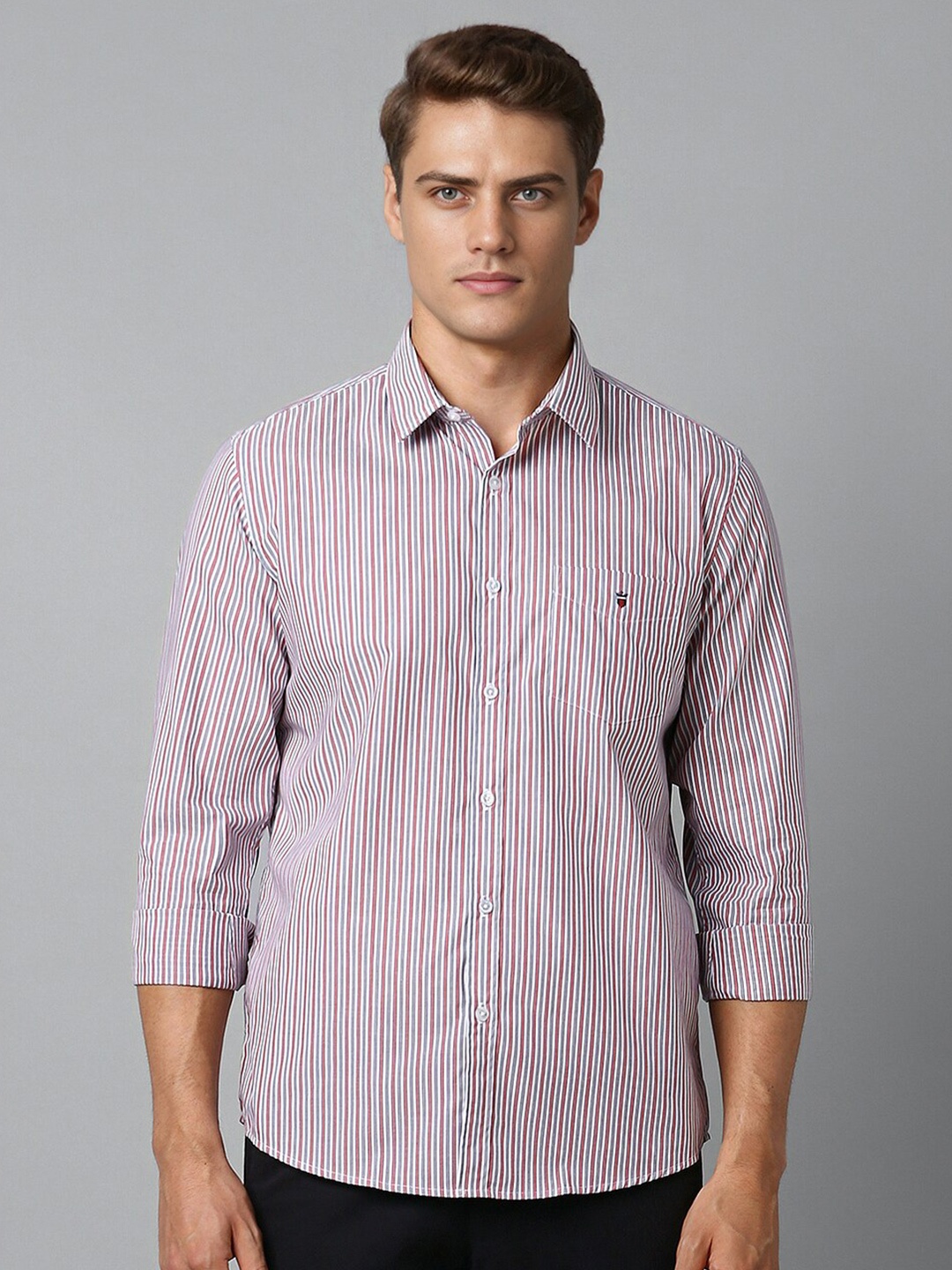 

Louis Philippe Sport Slim Fit Striped Cotton Casual Shirt, Pink