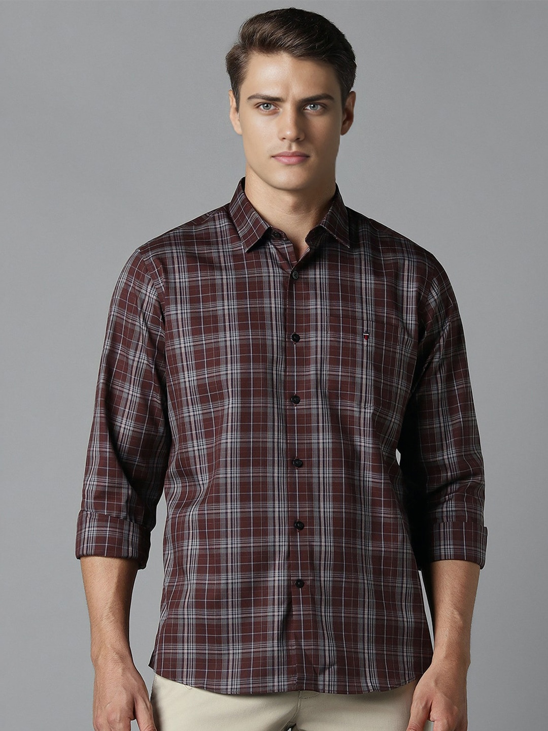 

Louis Philippe Sport Slim Fit Tartan Checks Cotton Casual Shirt, Brown