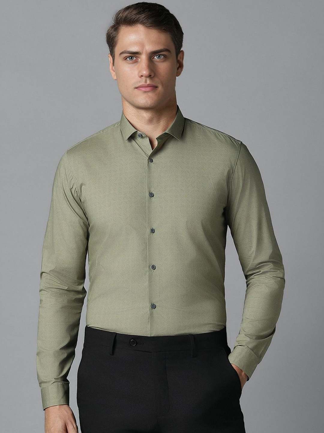 

Louis Philippe Sport Cutaway Collar Slim Fit Cotton Casual Shirt, Olive