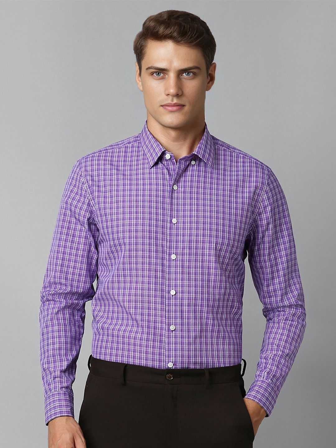 

Luxure by Louis Philippe Men Slim Fit Opaque Checked Formal Shirt, Purple
