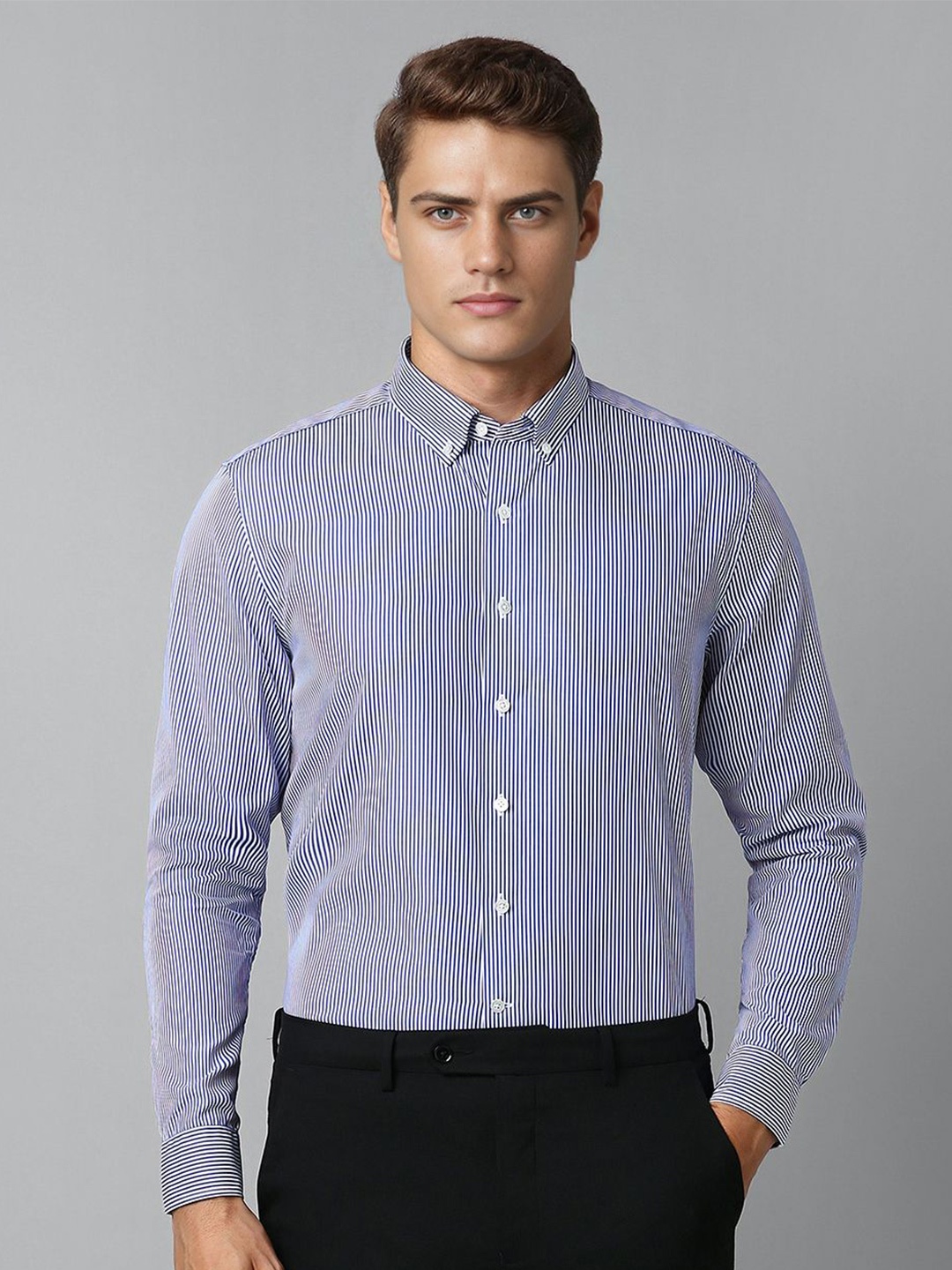 

Luxure by Louis Philippe Slim Fit Striped Cotton Formal Shirt, Blue