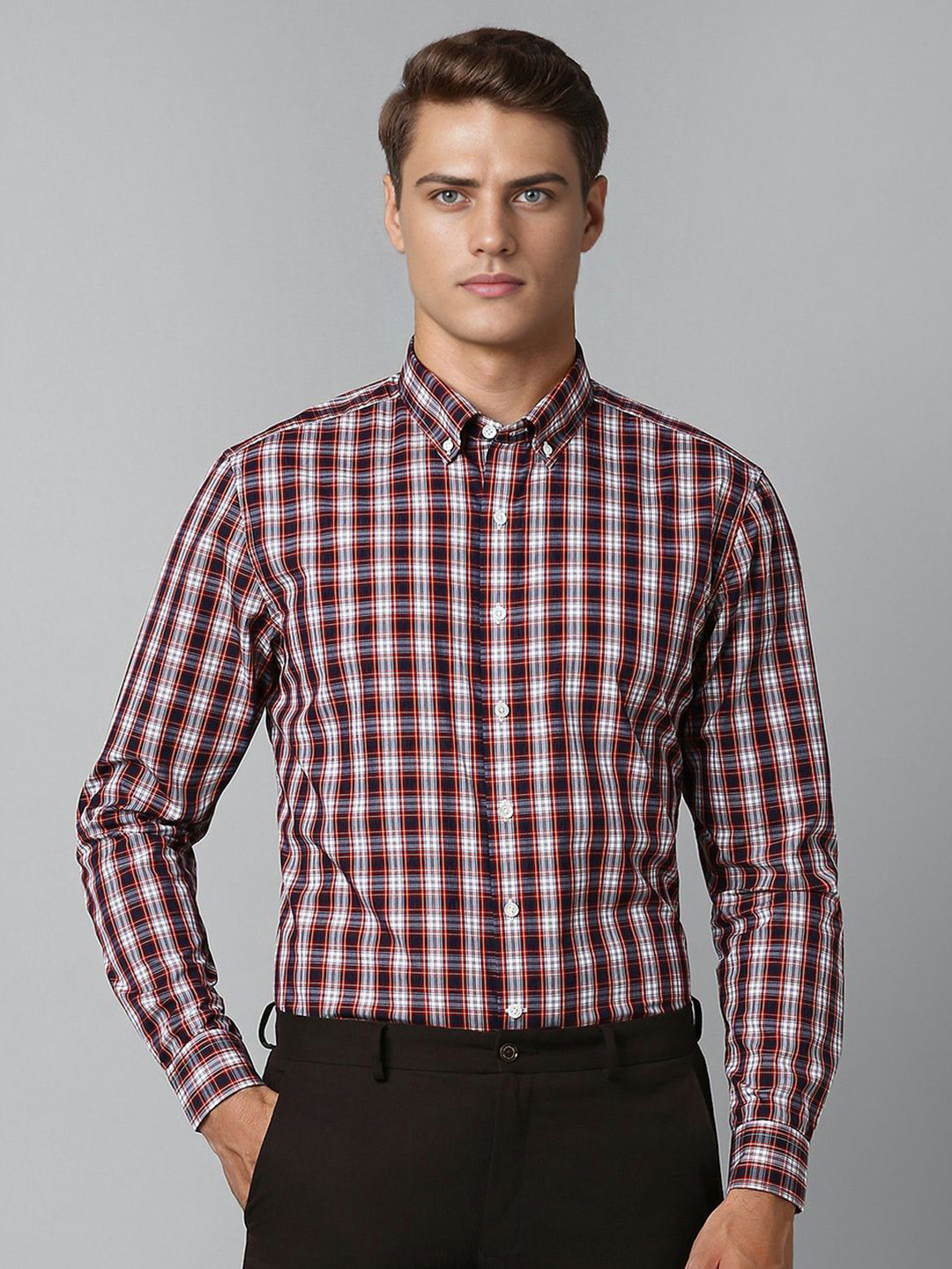 

Luxure by Louis Philippe Slim Fit Checked Cotton Formal Shirt, Maroon