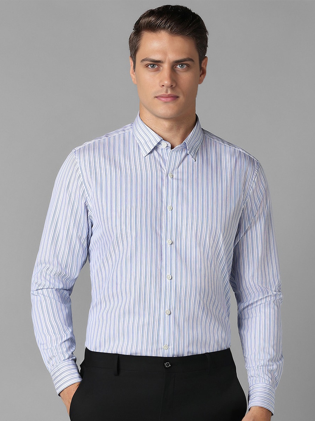 

Luxure by Louis Philippe Slim Fit Striped Cotton Formal Shirt, Blue