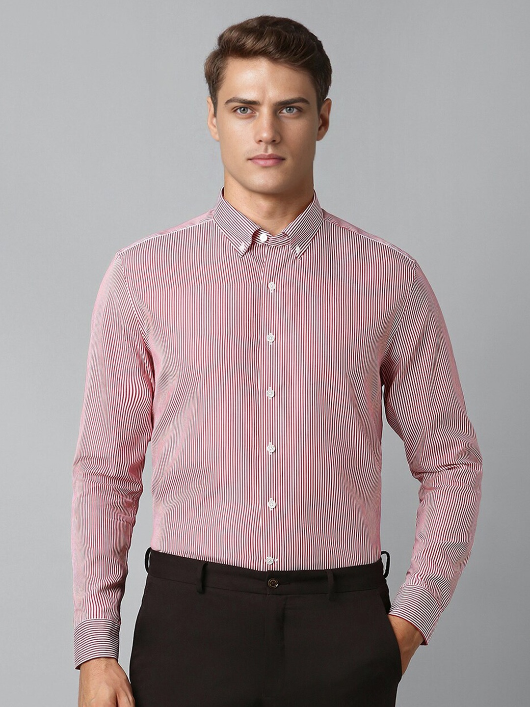 

Luxure by Louis Philippe Slim Fit Striped Cotton Formal Shirt, Red