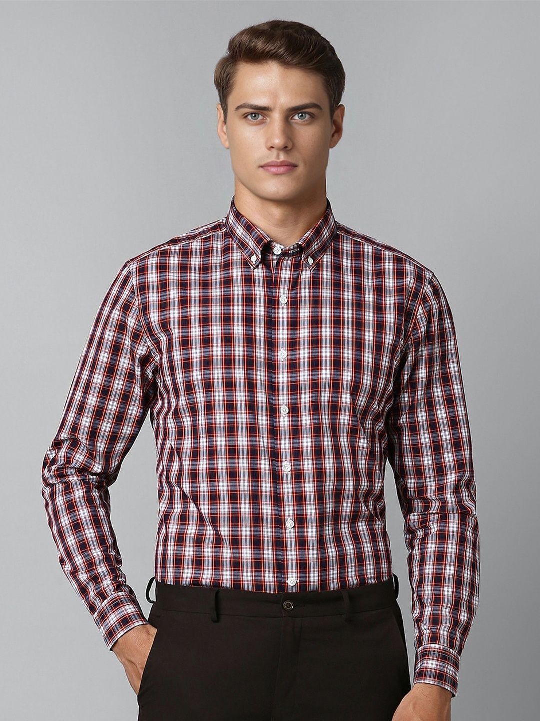 

Luxure by Louis Philippe Slim Fit Checked Cotton Formal Shirt, Maroon