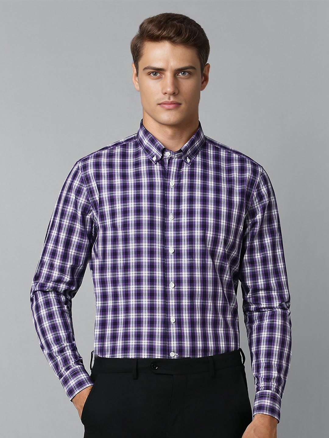 

Luxure by Louis Philippe Slim Fit Checked Cotton Formal Shirt, Purple