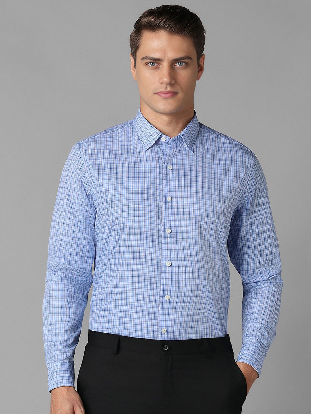 

Luxure by Louis Philippe Men Slim Fit Opaque Checked Formal Shirt, Blue