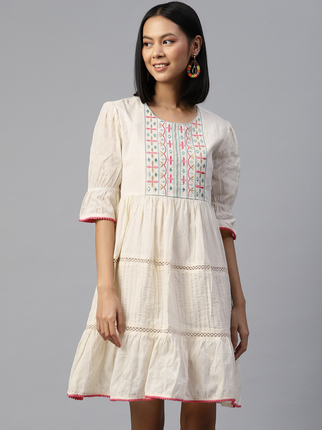 

KALINI Women Bell Sleeve A-Line Dress, Off white