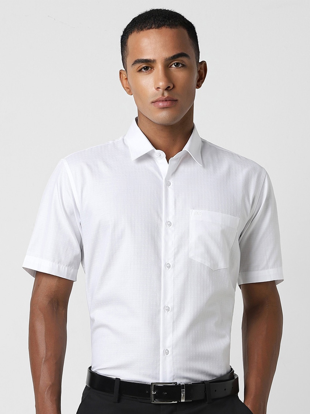 

Peter England Self Design Spread Collar Formal Shirt, White