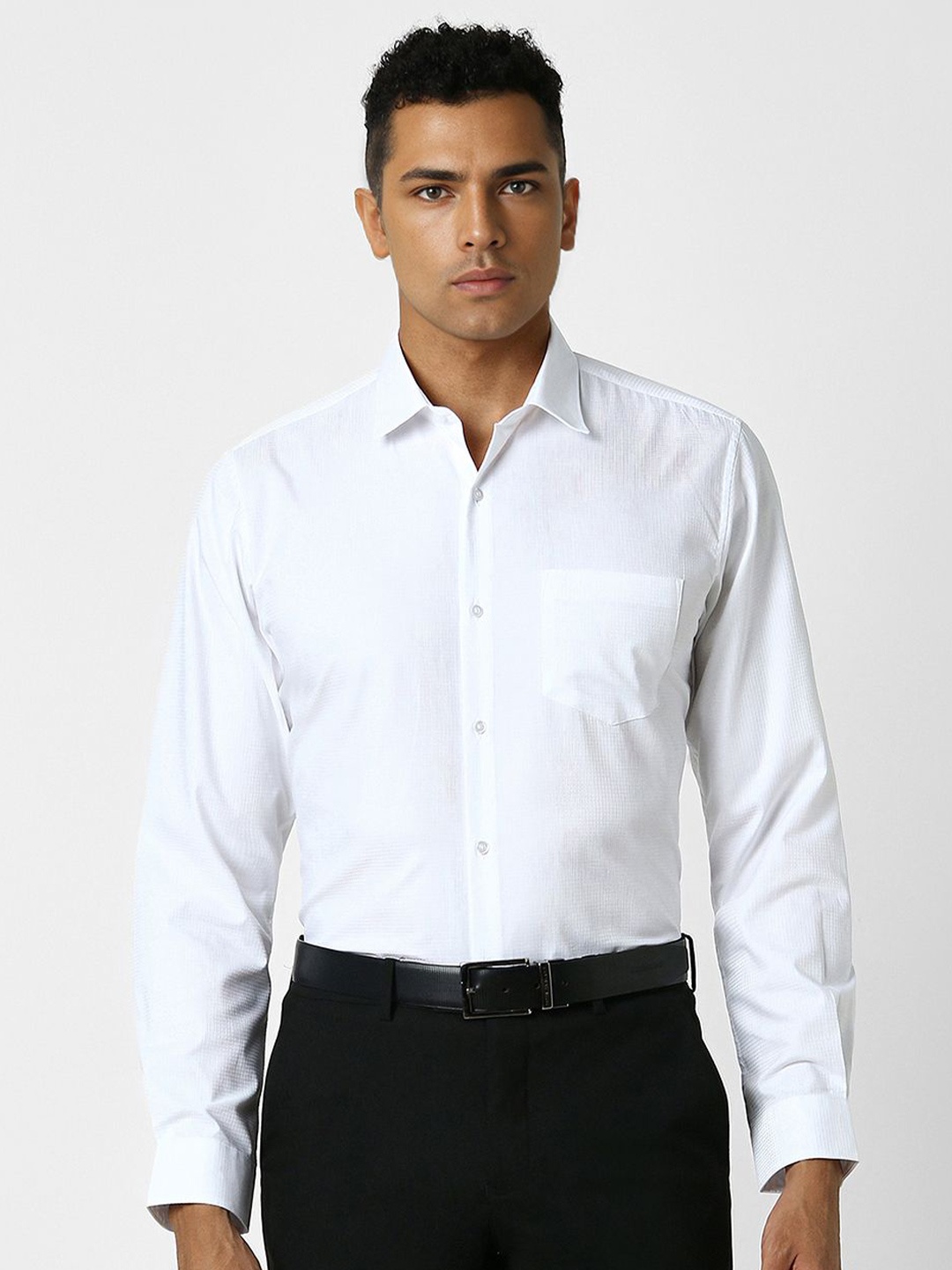 

Peter England Slim Fit Micro Ditsy Printed Spread Collar Formal Shirt, White