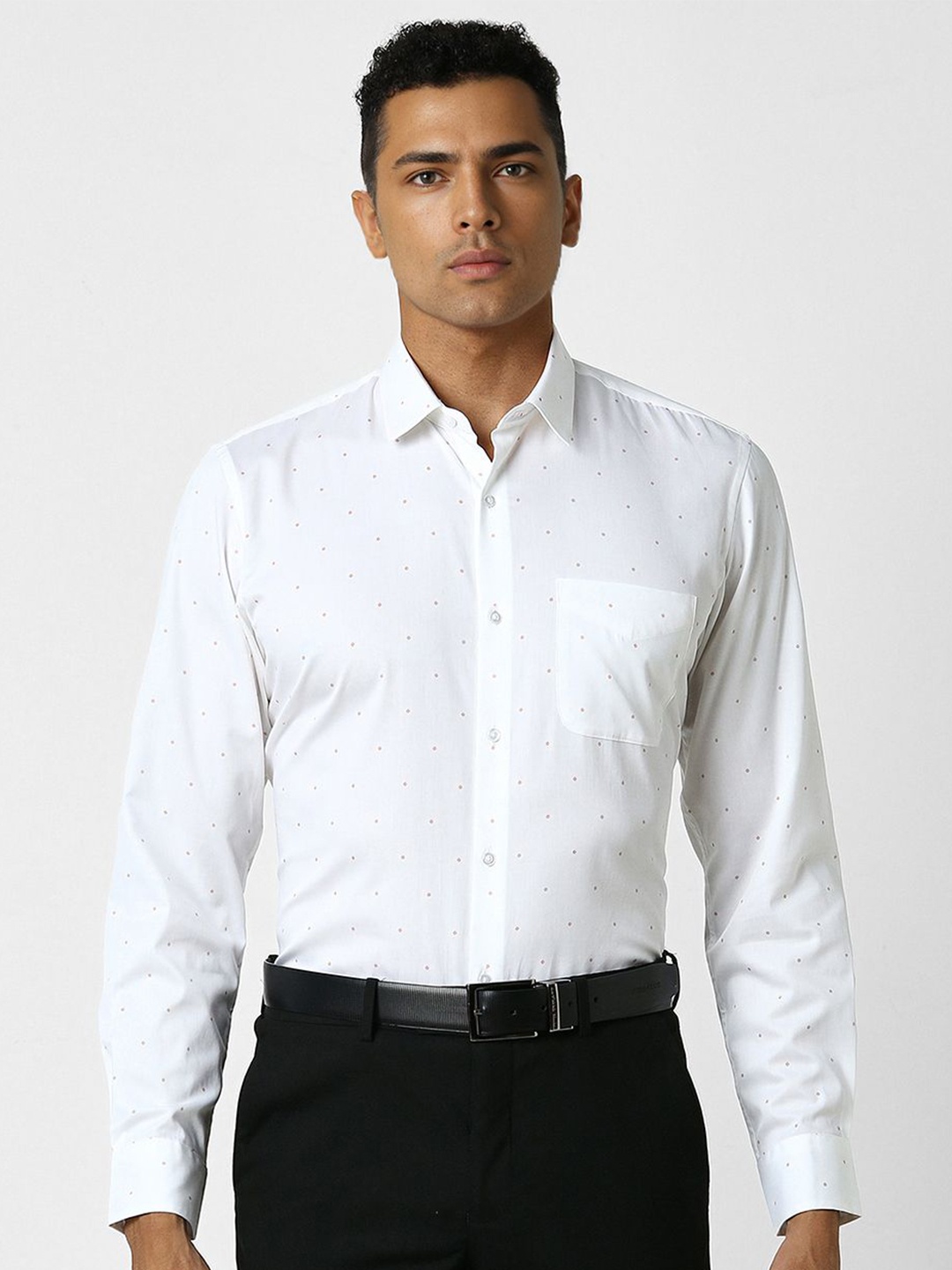 

Peter England Slim Fit Micro Ditsy Printed Spread Collar Cotton Formal Shirt, White