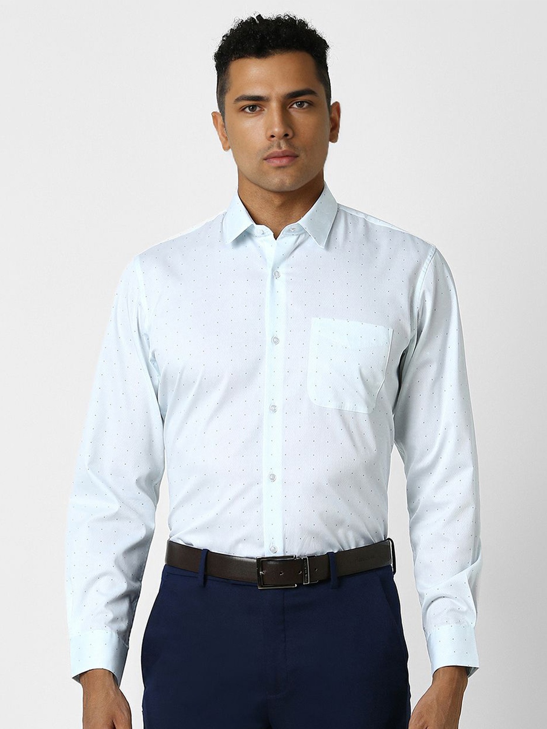 Peter England Men Slim Fit Floral Opaque Printed Formal Shirt, Blue