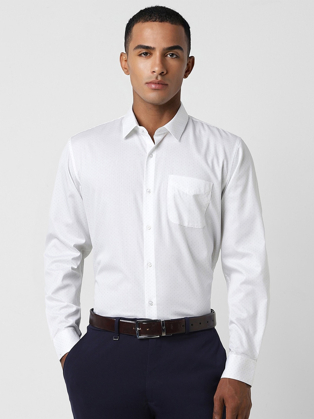 

Peter England Slim Fit Micro Ditsy Printed Spread Collar Cotton Formal Shirt, White
