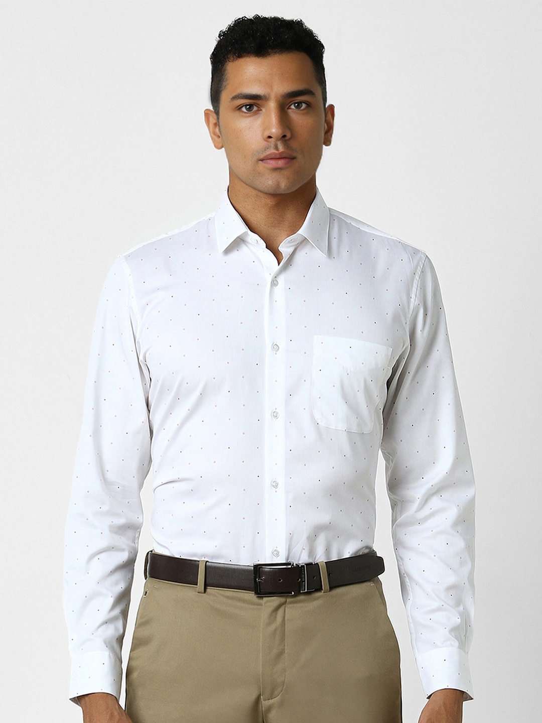 

Peter England Slim Fit Micro Ditsy Printed Spread Collar Cotton Formal Shirt, White