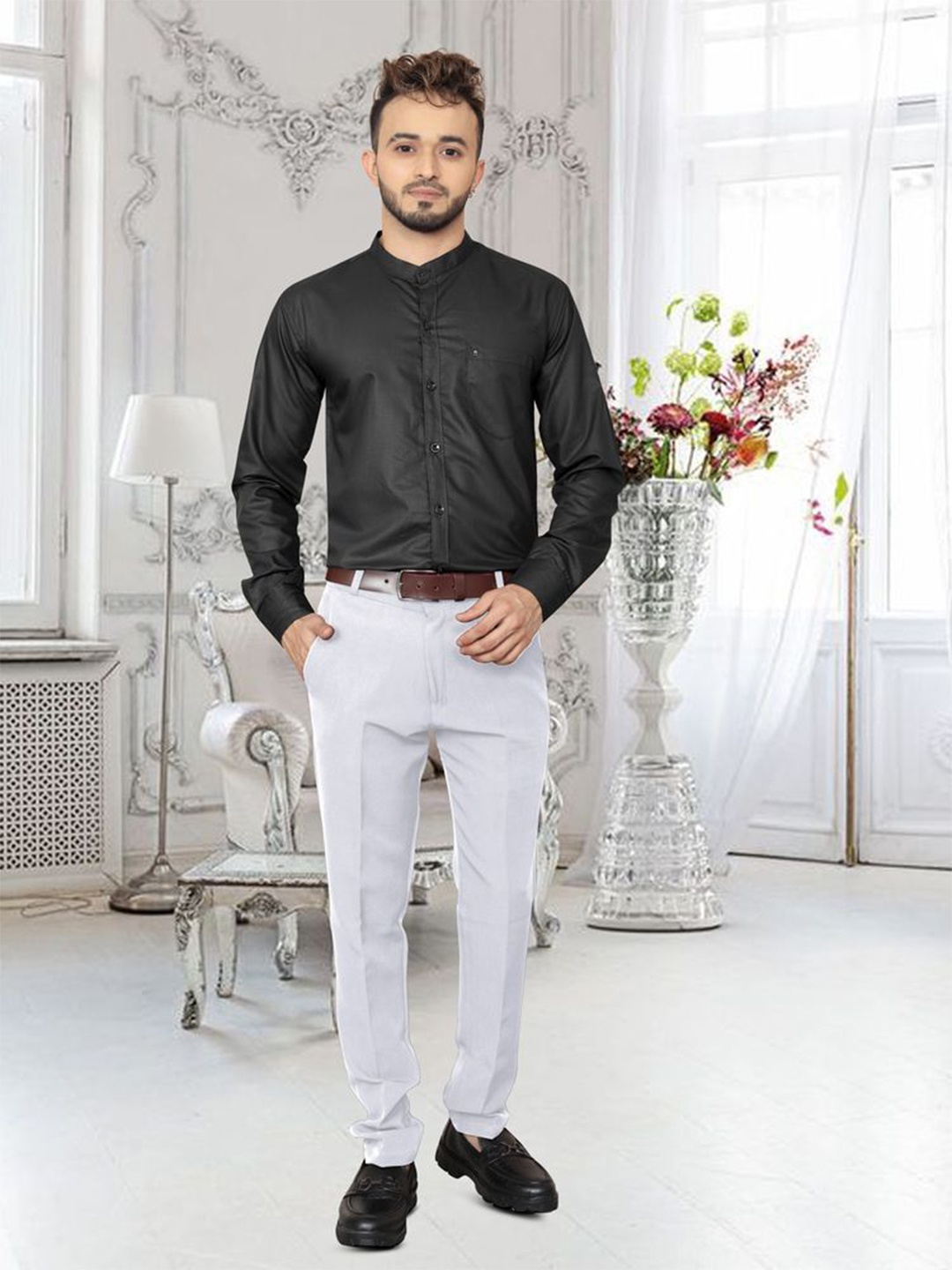 

Fashion FRICKS Men Floral Opaque Casual Shirt, Black