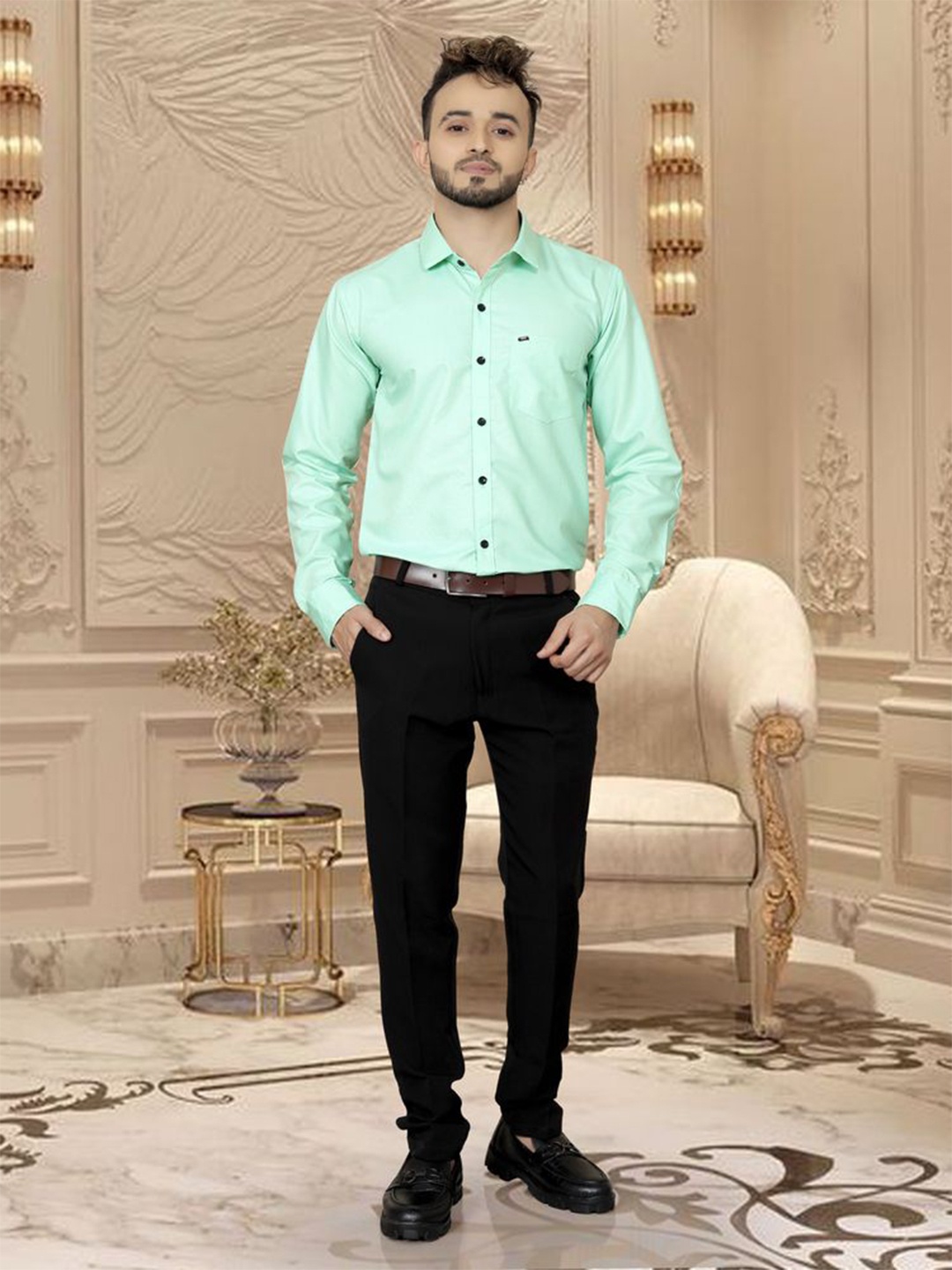 

Fashion FRICKS Men Opaque Casual Shirt, Sea green