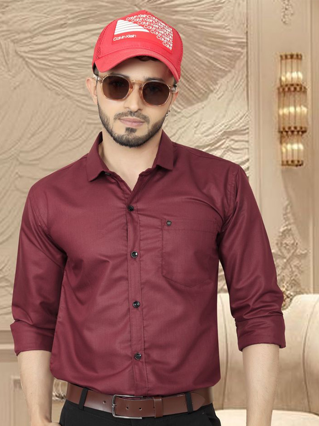 

Fashion FRICKS Men Opaque Casual Shirt, Maroon