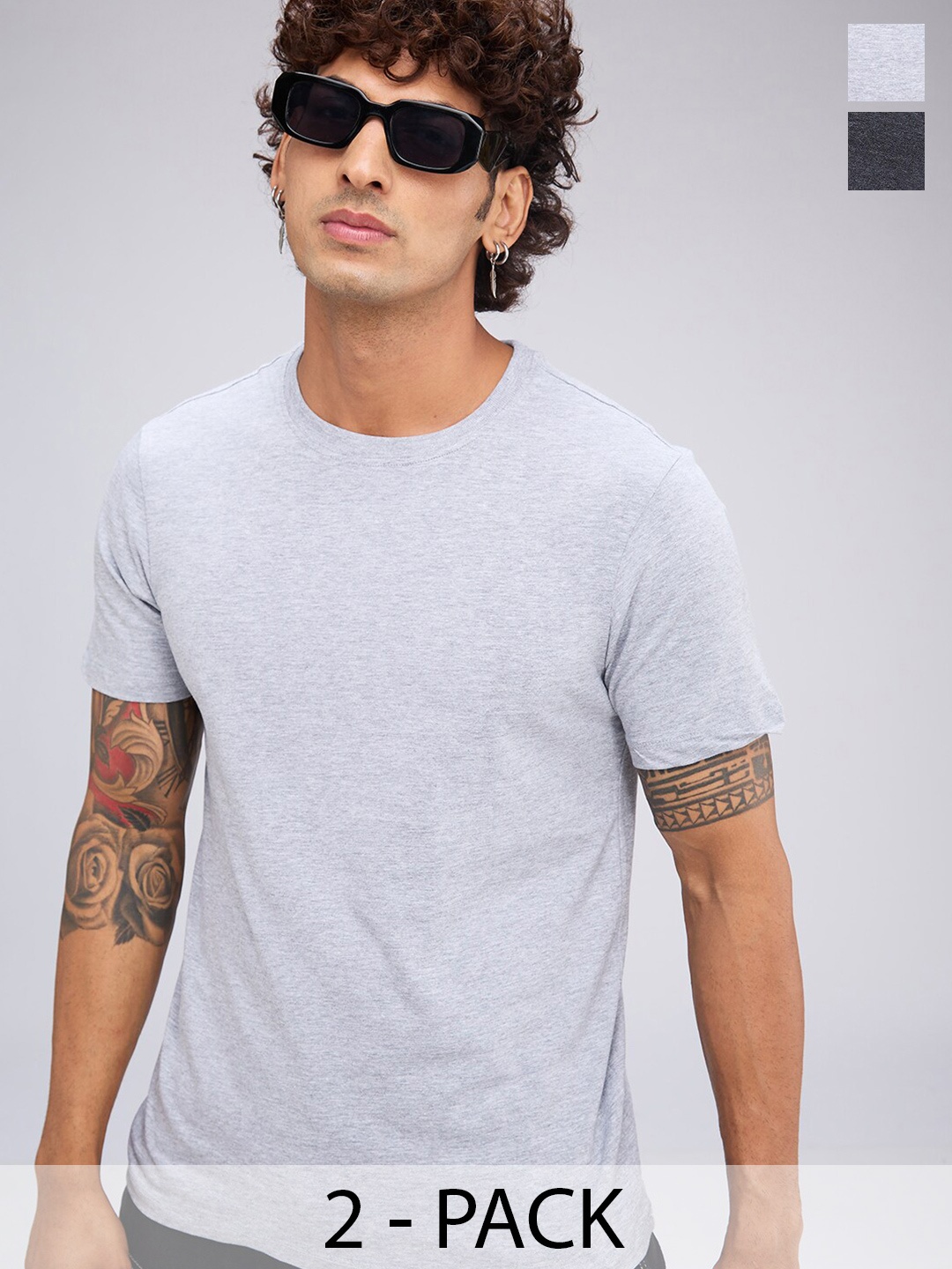 

The Roadster Lifestyle Co Pack of 2 Cotton Round Neck Tshirts, Charcoal