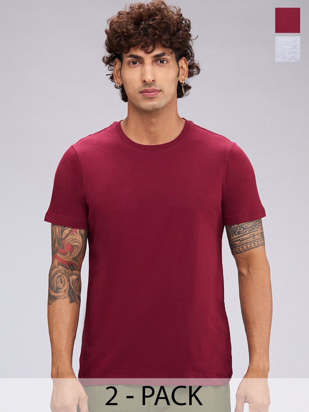 

The Roadster Lifestyle Co. Pack of 2 Round Neck Cotton T-shirts, Maroon