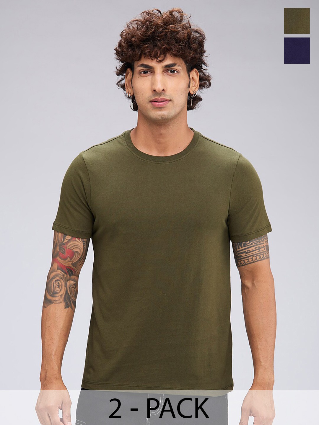 

The Roadster Lifestyle Co. Pack of 2 Round Neck Cotton T-shirts, Navy blue