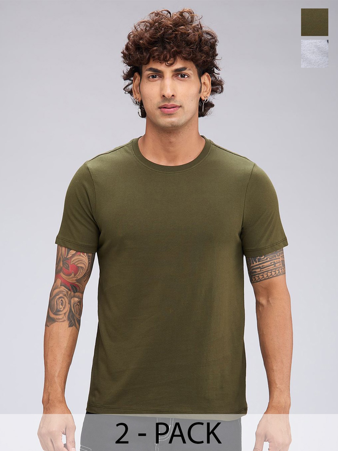 

The Roadster Lifestyle Co Pack Of 2 Cotton T-Shirts, Olive