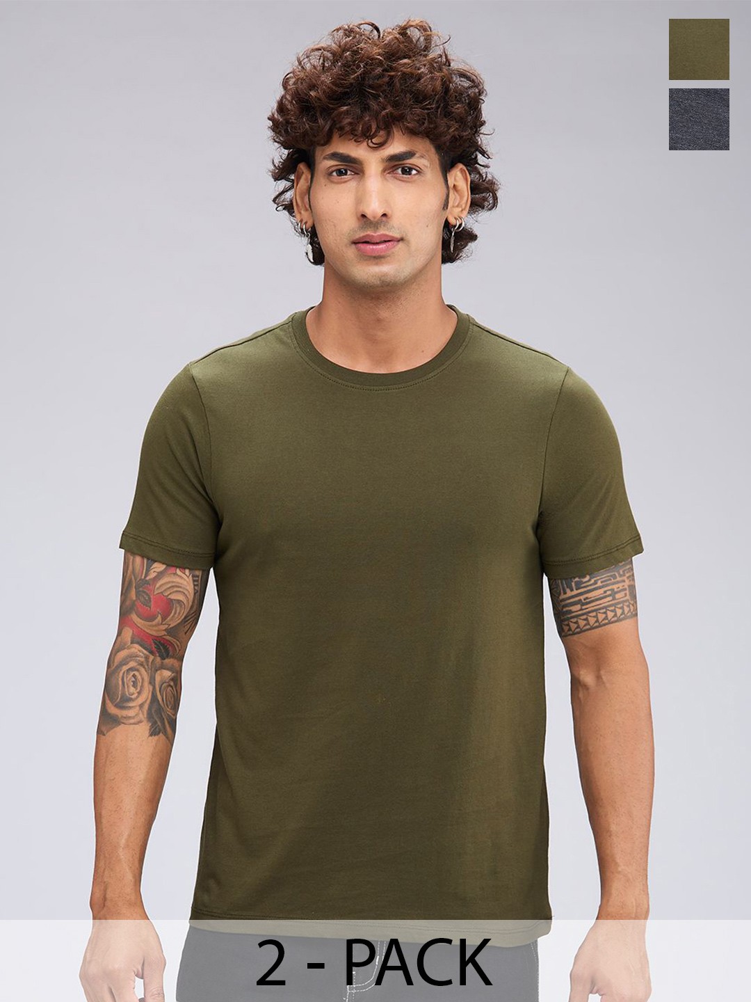 

The Roadster Lifestyle Co Pack of 2 Cotton Round Neck Tshirts, Charcoal