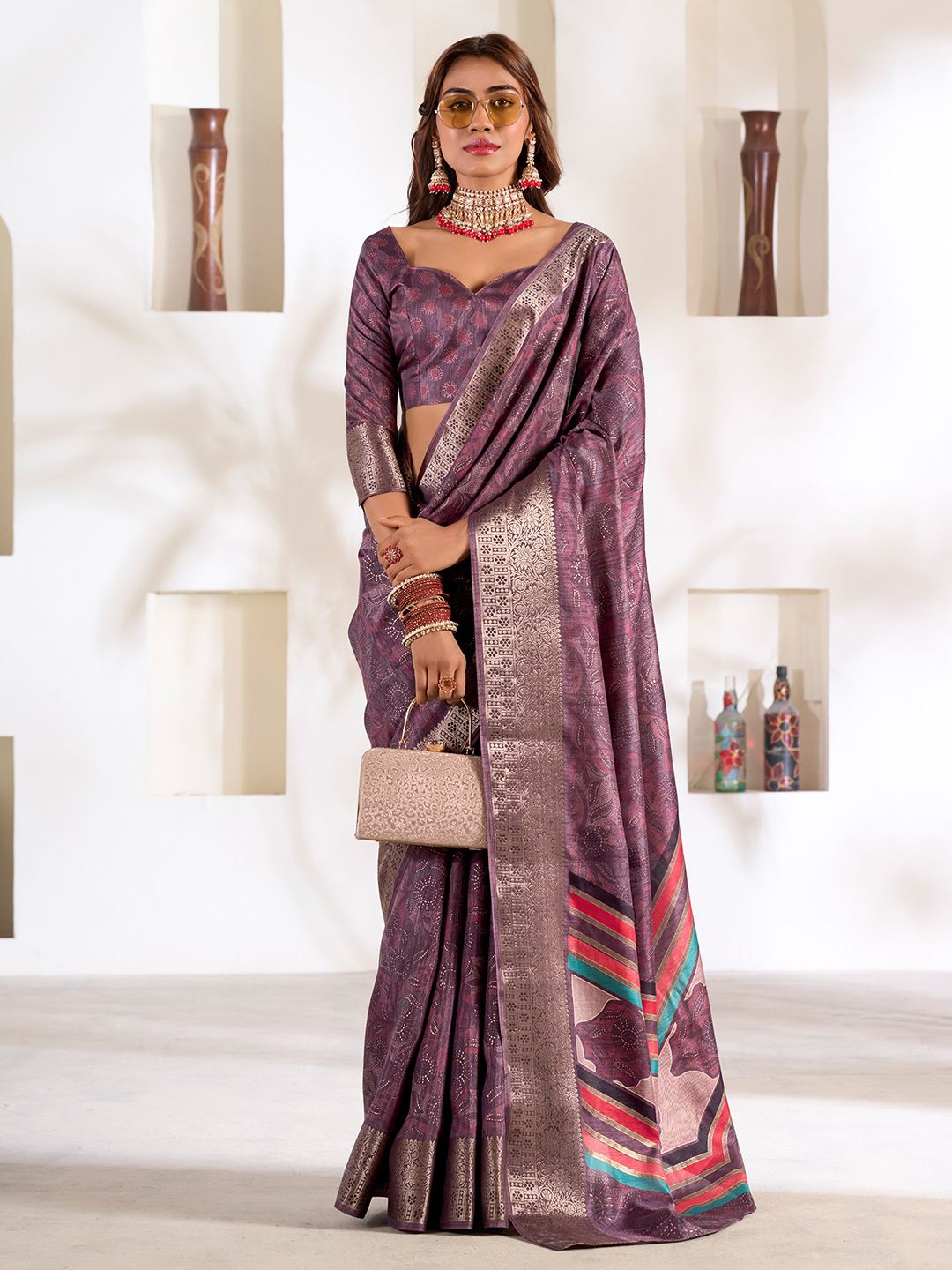 

Mitera Floral Zari Saree, Purple