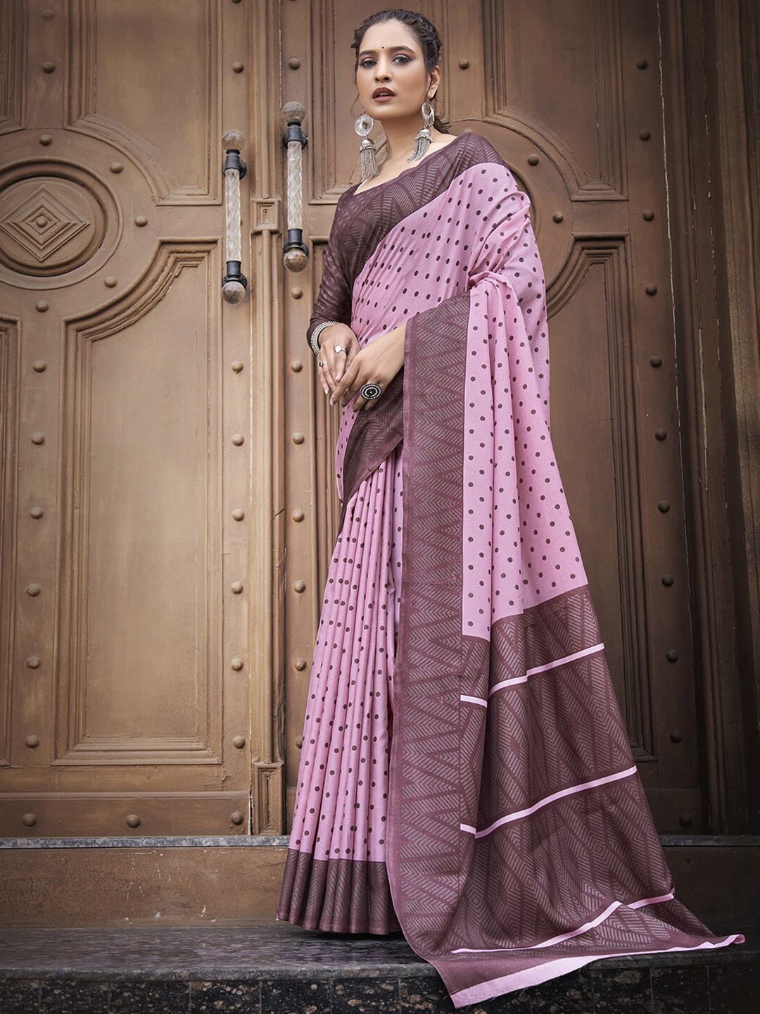 

Mitera Polka Dot Printed Saree, Purple