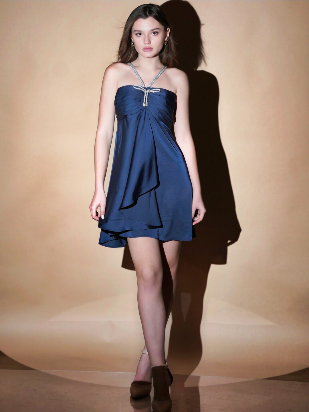 

Womenue Satin Fit & Flare Mini Dress, Blue
