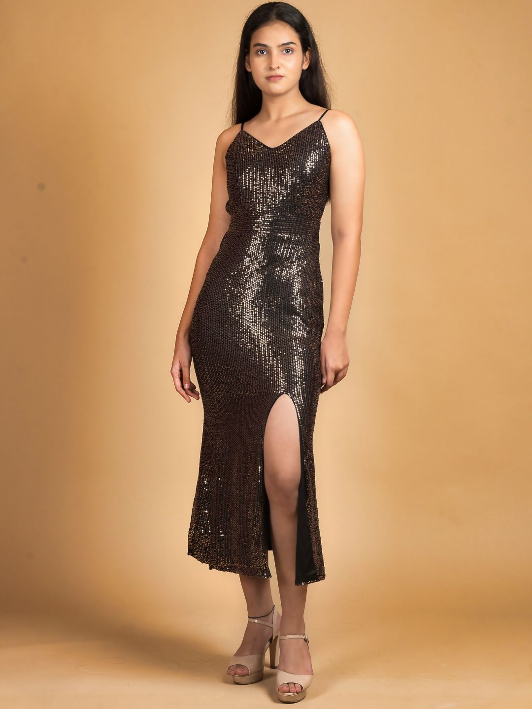 

Womenue Embellished Sheath Midi Dress, Copper