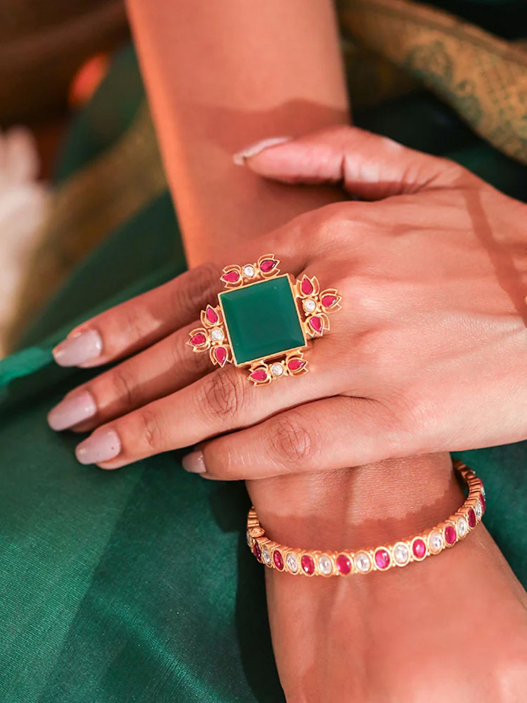 

Unniyarcha SITAYAN Gold-Plated Stone Studded Adjustable Finger Ring