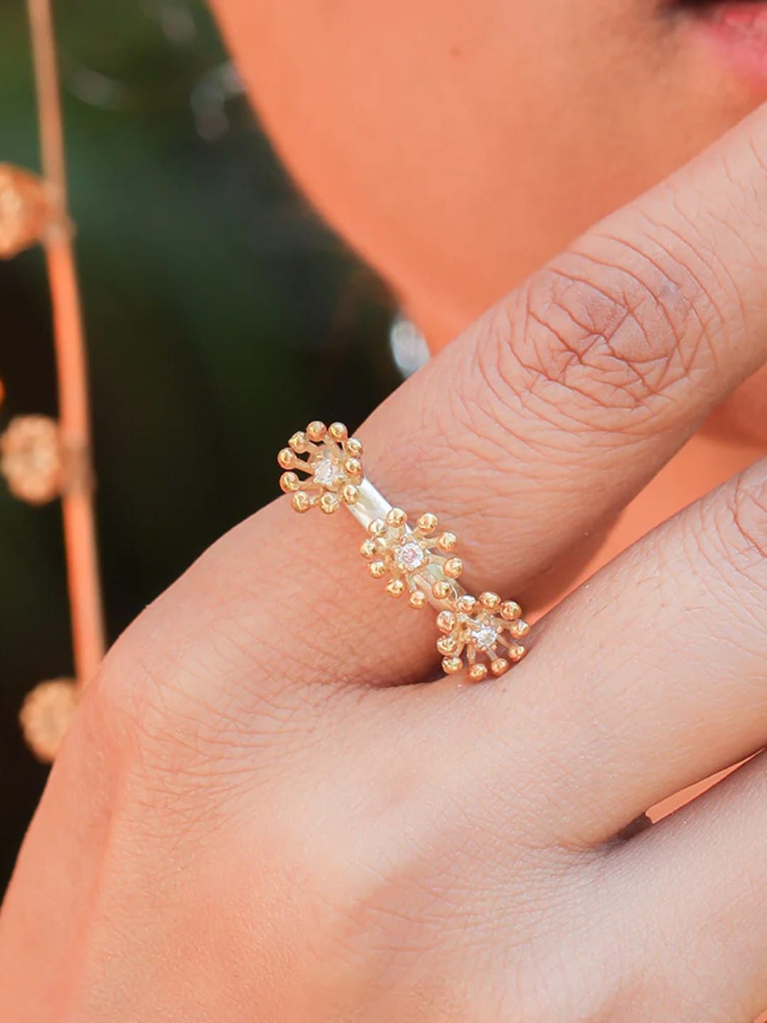 

Unniyarcha SITAYAN Silver Gold-Plated Stone Studded Adjustable Finger Ring