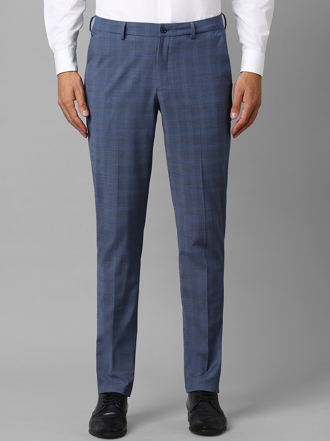

Louis Philippe Men Checked Slim Fit Formal Trousers, Navy blue