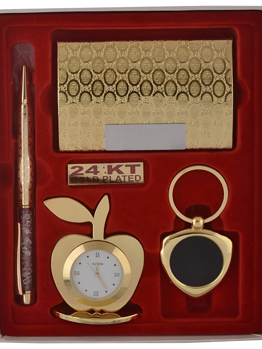 

INTERNATIONAL GIFT 4-Pcs Yellow Pen Card Holder With Apple Clock & Key Ring