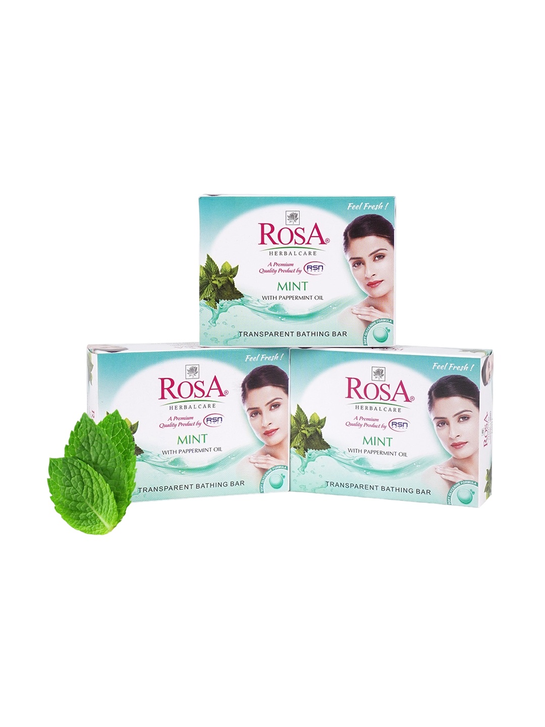 

ROSA Set Of 3 Mint Gel Soap With Pappermint Oil - 100 gm Each, Transparent