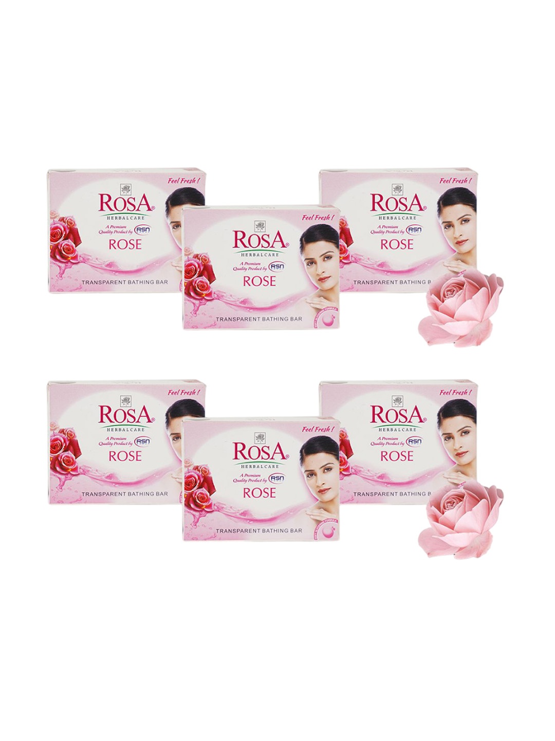 

ROSA Herbalcare Set Of 6 Rose & Glycerin Gel Soap - 100g Each, Pink