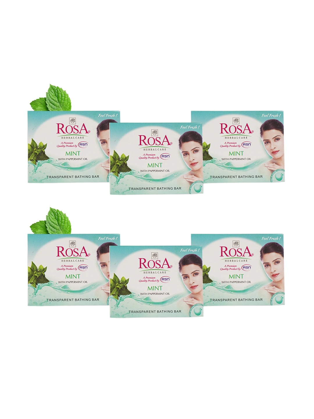 

ROSA Set Of 6 Mint Gel Soap With Pappermint Oil - 100 gm Each, Transparent