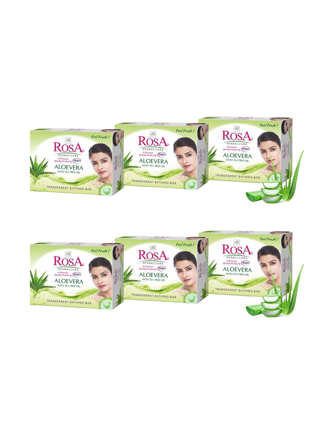 

ROSA Set Of 6 Aloevera Gel Soap With Tea Tree Oil - 100 gm Each, Transparent