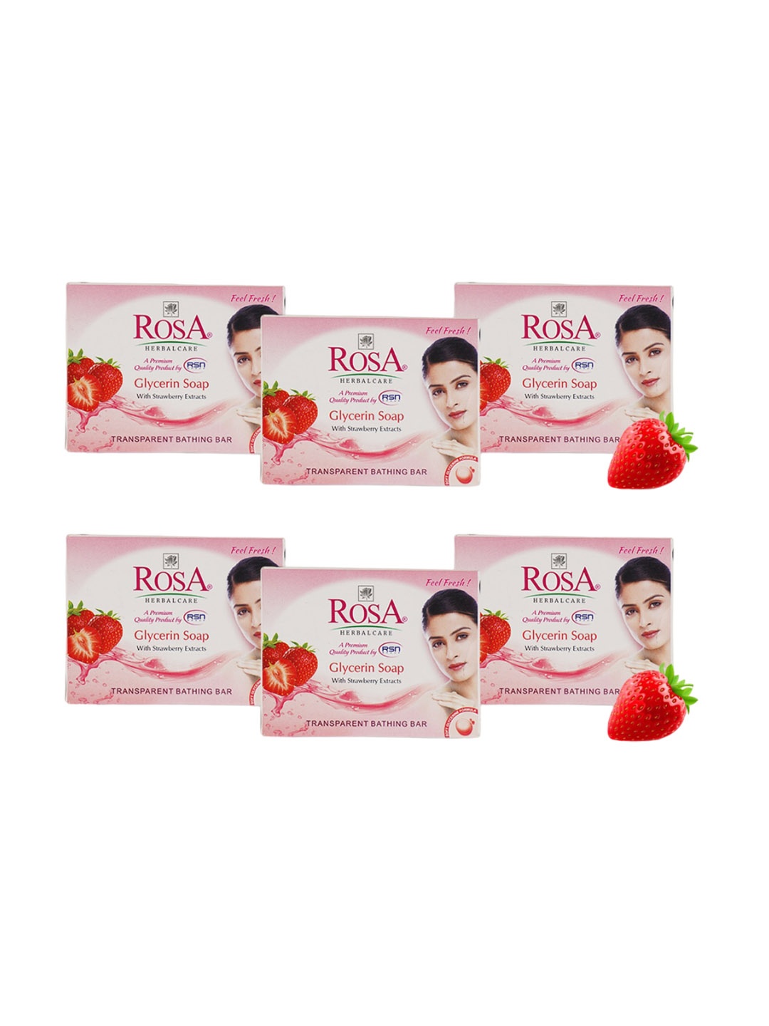 

ROSA Set of 6 Glycerin Soaps with Strawberry Extract - 100 g Each, Pink