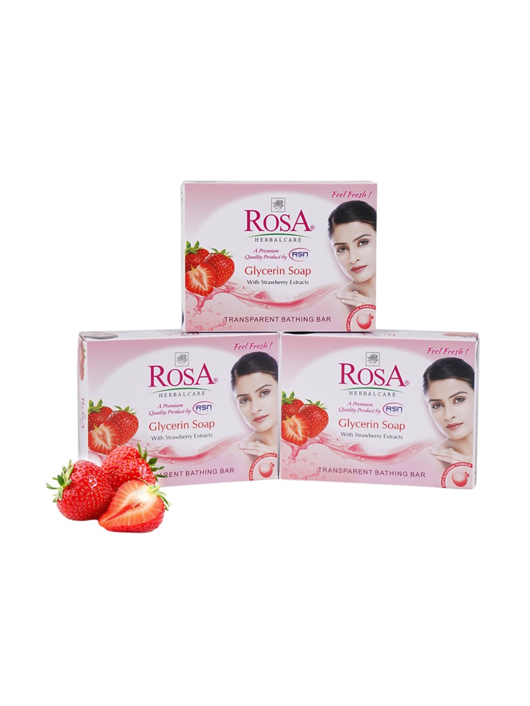 

ROSA Set of 3 Glycerin Soaps with Strawberry Extract - 100 g Each, Pink